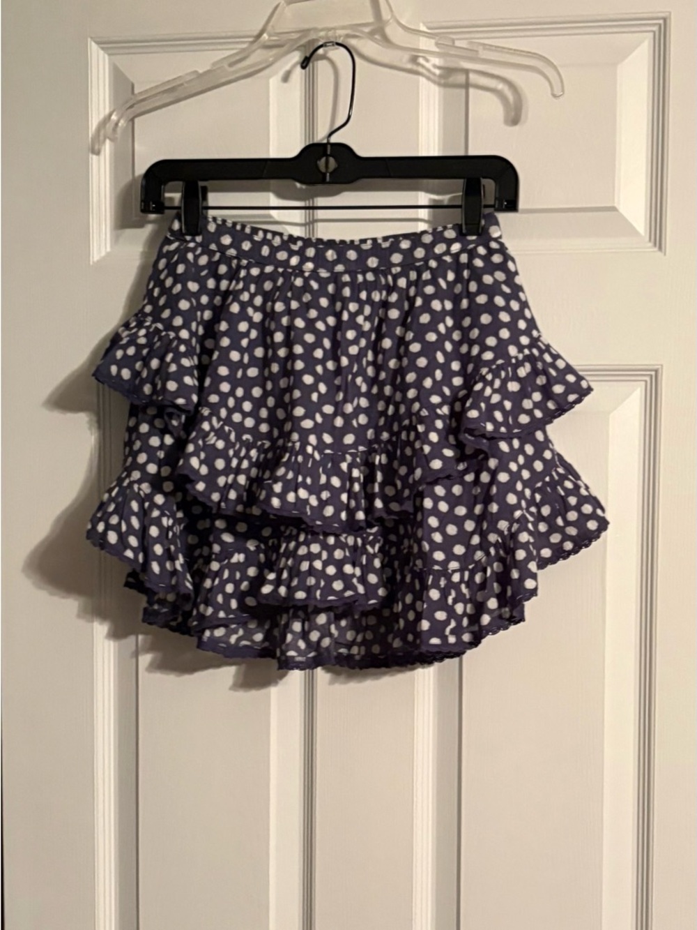 Polka Dot Ruffle Mini Skirt - Navy and White
